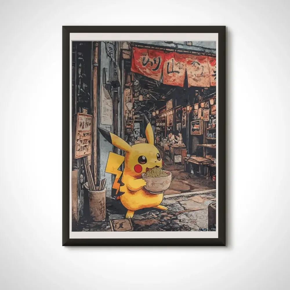Pikachu Ramen Series Poster: Japanese Style Pokemon Inspired Anime Artwork, Pokemon Pikachu. Unframe Poster/Canvas 1.5 in Frame
