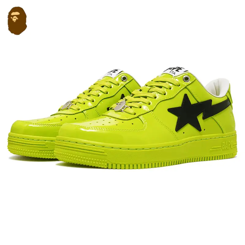 A Bathing Ape Bape Sta #2 Iconic Star Logo Patent Leather Low Top Streetwear Sneaker Official Authentic