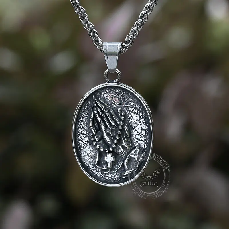 GTHIC Vintage Holy Prayer Stainless Steel Pendant, 12.8 g, 30.5 mm*43.4 mm, Male Adults' Statement Jewelry for Daily Wear, Father's Day Gift, Father's Day Gifts, High-Quality Construction