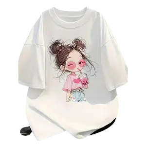 Cartoon Cute Printed Short Sleeve Round Neck T-Shirt, Summer New, Loose Fit, for Women