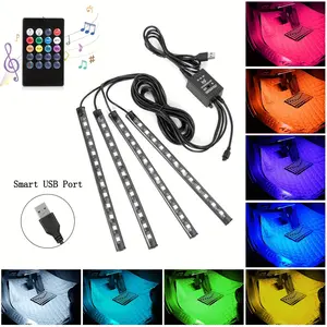 Car LED Strip Lights , 4Pcs 48 LED Interior Lights, Multicolor Music Car Strip Light Under Dash Lighting Kit with Sound Active Function and Remote Controller, DC 5V
