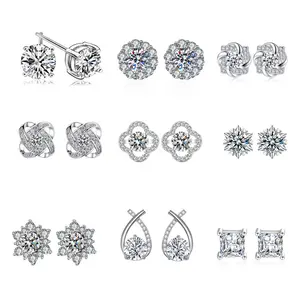 High Quality Zircon, Silver Plated, D Color VVS1 Round Cut Earrings, Fine Jewelry Gifts for Men Women, Couple Halloween Gifts, Women Girls Mother Father Christmas Gifts