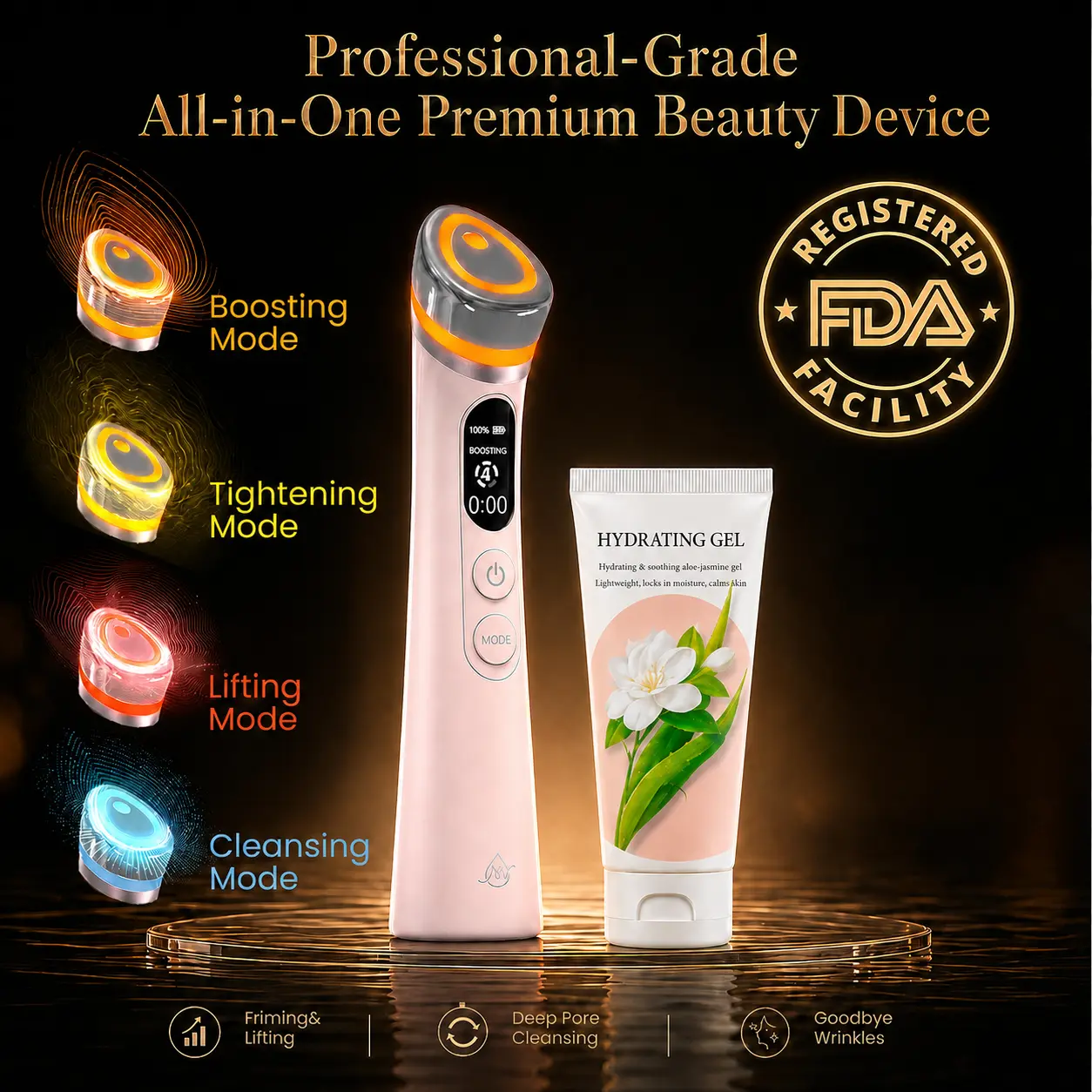 【ALL-IN-ONE】Skin Tightening Device for Face & Neck - Red Light Therapy Wand to Boost Collagen - Electric Facial Sculpting Tool for Fine Lines & Firmness