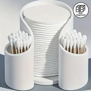 Plastic Double Grid Cosmetics Storage Box - Round Compact Cosmetics Storage Box, Makeup Cotton Patch Organizer, Smooth Surface, Space saving Dressing Table Storage Box, Suitable for Bathroom countertops and tabletops - Simple Cosmetics Storage Rack