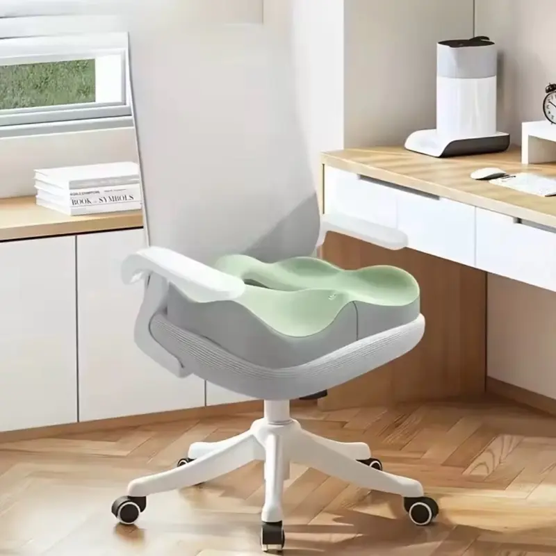 1pc Memory Foam Seat Cushion - 3D Ergonomic Support| Light Green & Grey, Washable Polyester, Car/Office Essentials