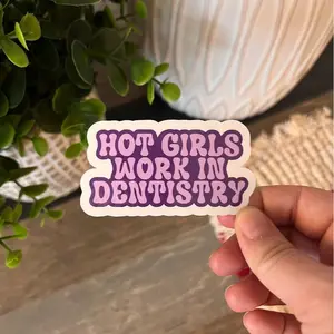 Dental Sticker Hot Girls Work in Dentistry Retro Style Waterproof Paper Sticker for Dental Office Decor & Gift 3 Inch Size Hygiene Room Prop Ornament Adhesive Vinyl Decal