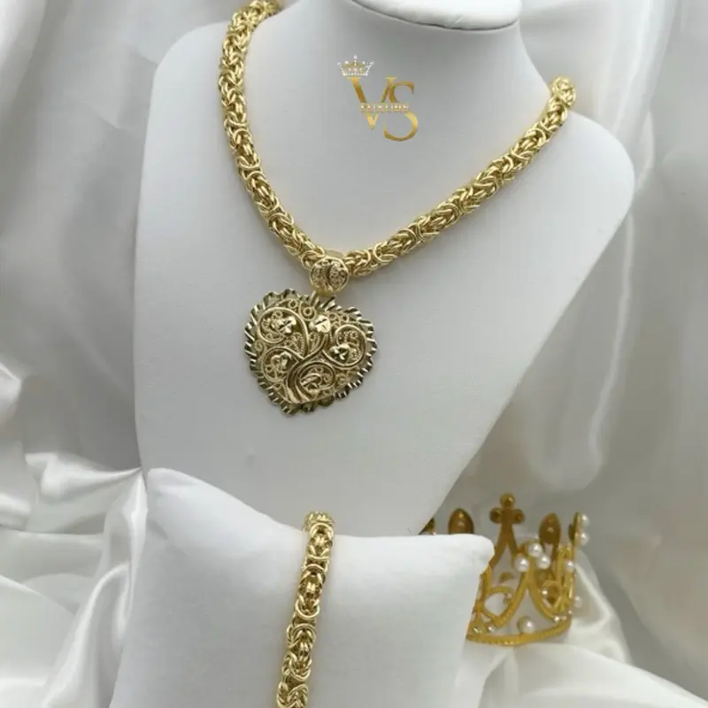 Valdes Luxury – Byzantine Set with Heart Pendant | 14K Plated Laminated Jewelry