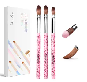 MelodySusie 3-Piece Acrylic Nail Brush Set - Sizes 8/10/14, Professional Nail Art Tool for Acrylic Application, Powder, Extension & 3D Carving - Pink
