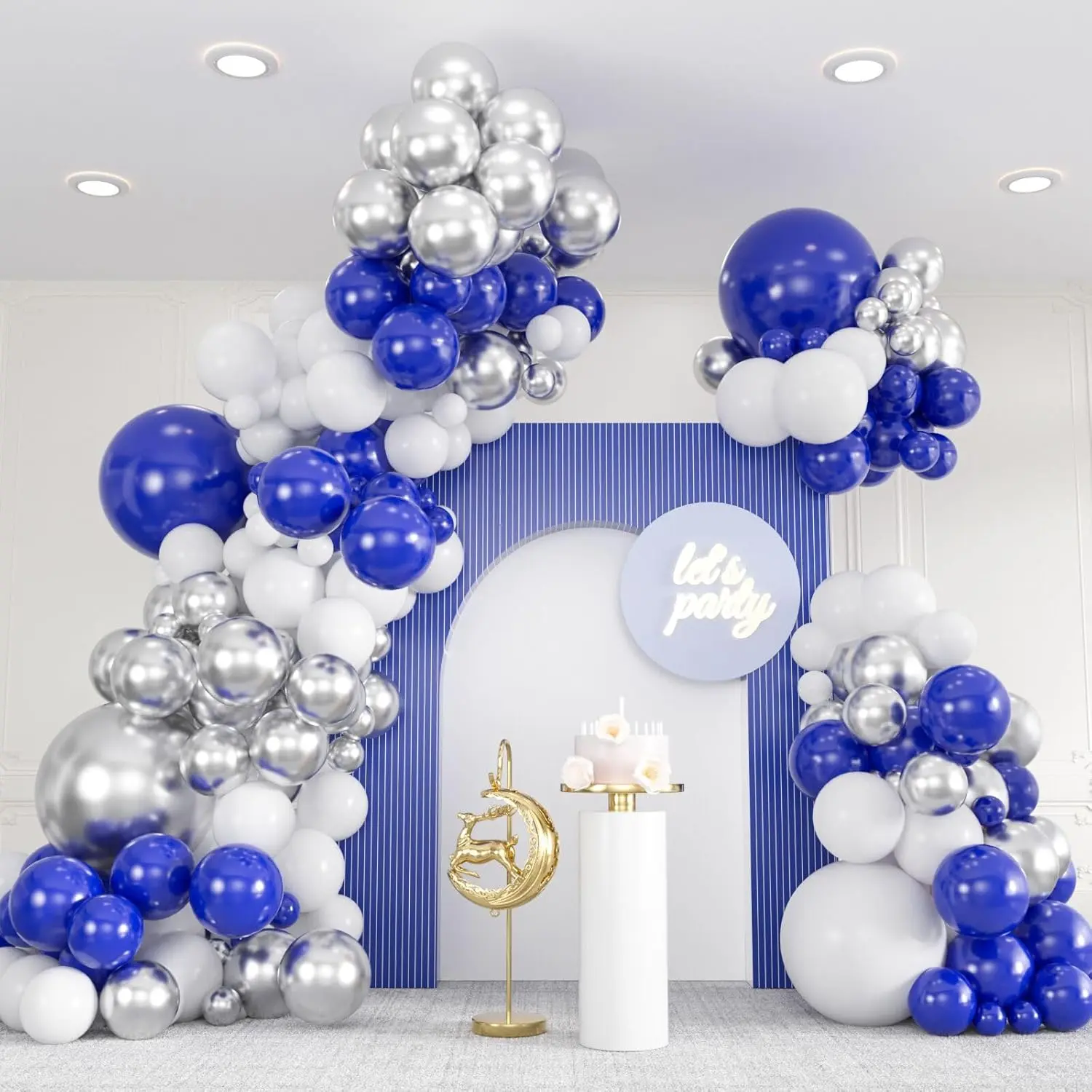 136 count Blue White  Balloon Garland Kit - 18/12/10/5 Inch Royal Blue,  Confetti Balloon Arch for  Year, Graduation, Birthday, Father's Day Decor