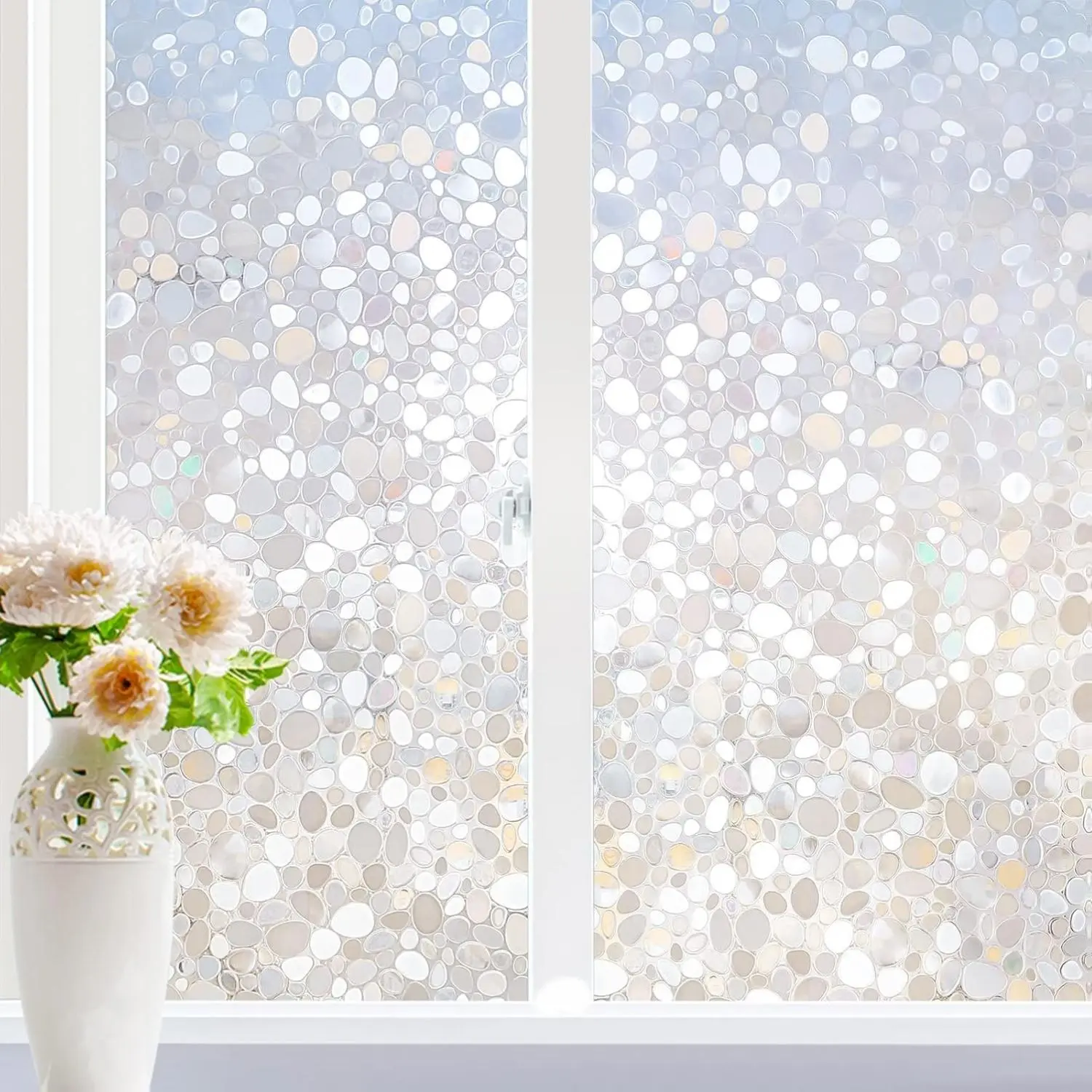 Window Privacy Film, Decorative Rainbow Window Clings for Glass Covering, Static Cling Non Adhesive Door Stickers UV Blocking, Stained Glass Vinyl