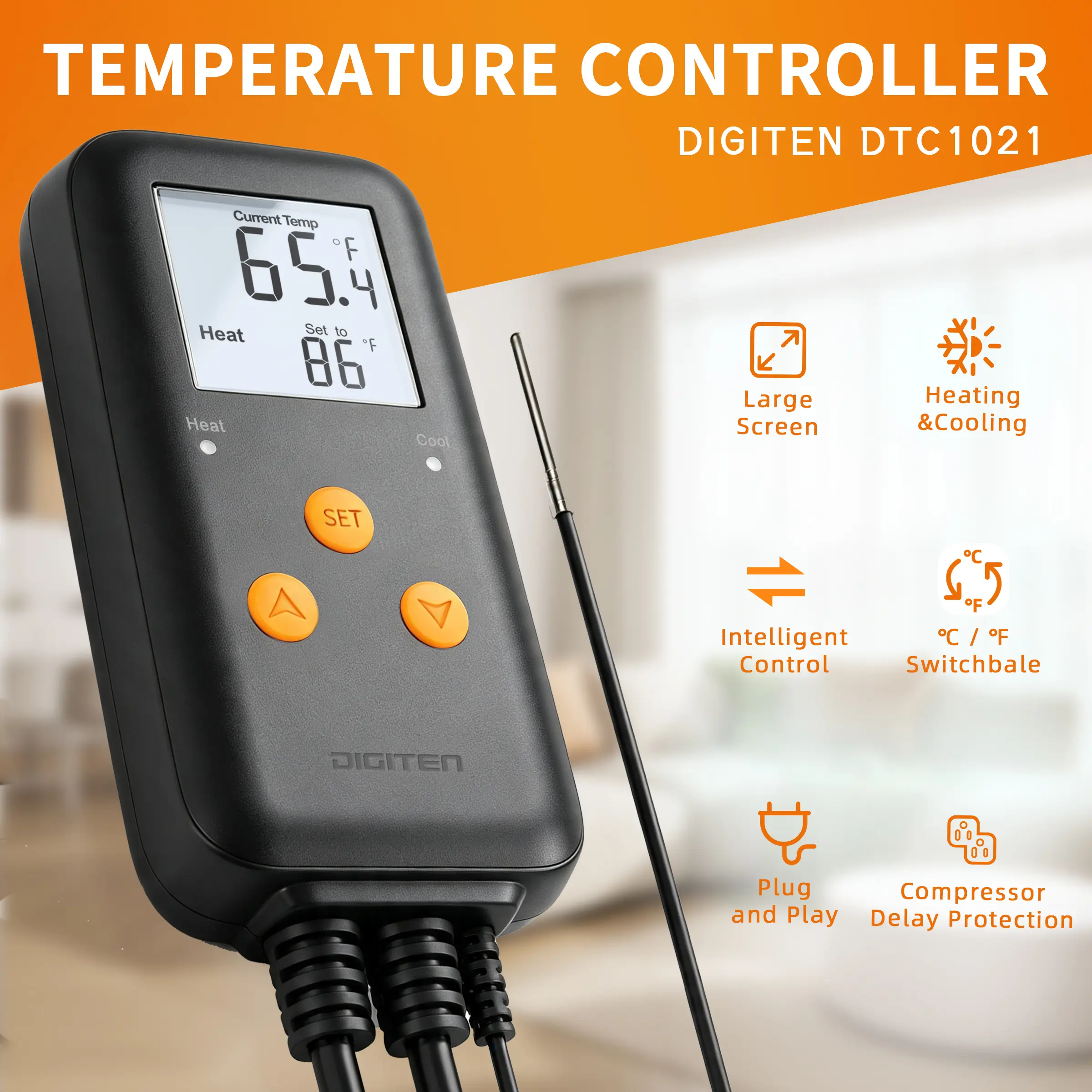 DIGITEN Temperature Controller Dual Outlet Thermostat Heating Cooling,Easy to Use,2-Stage Auto Switch Heat/Cool Outlets,-40~248°F Range,Plug & Play for Reptiles/Heat Mat/Brewing/Incubation