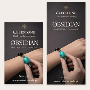 Celestone Handcrafted Obsidian & Turquoise Stone Bracelet with Silver Accents for Everyday Elegance and Meaningful Jewelry