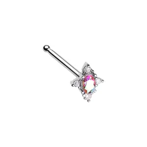Iridescent Edwardian Style CZ Crystal Nose Bone Stud  - Stainless Steel
