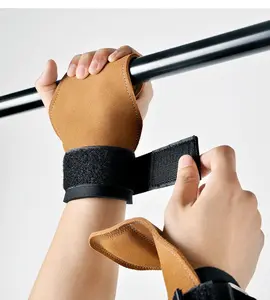Cowhide Weightlifting Grip Straps - Heavy-Duty Fitness Hand Supports with Wrist Support for Deadlifts, Pull-Ups