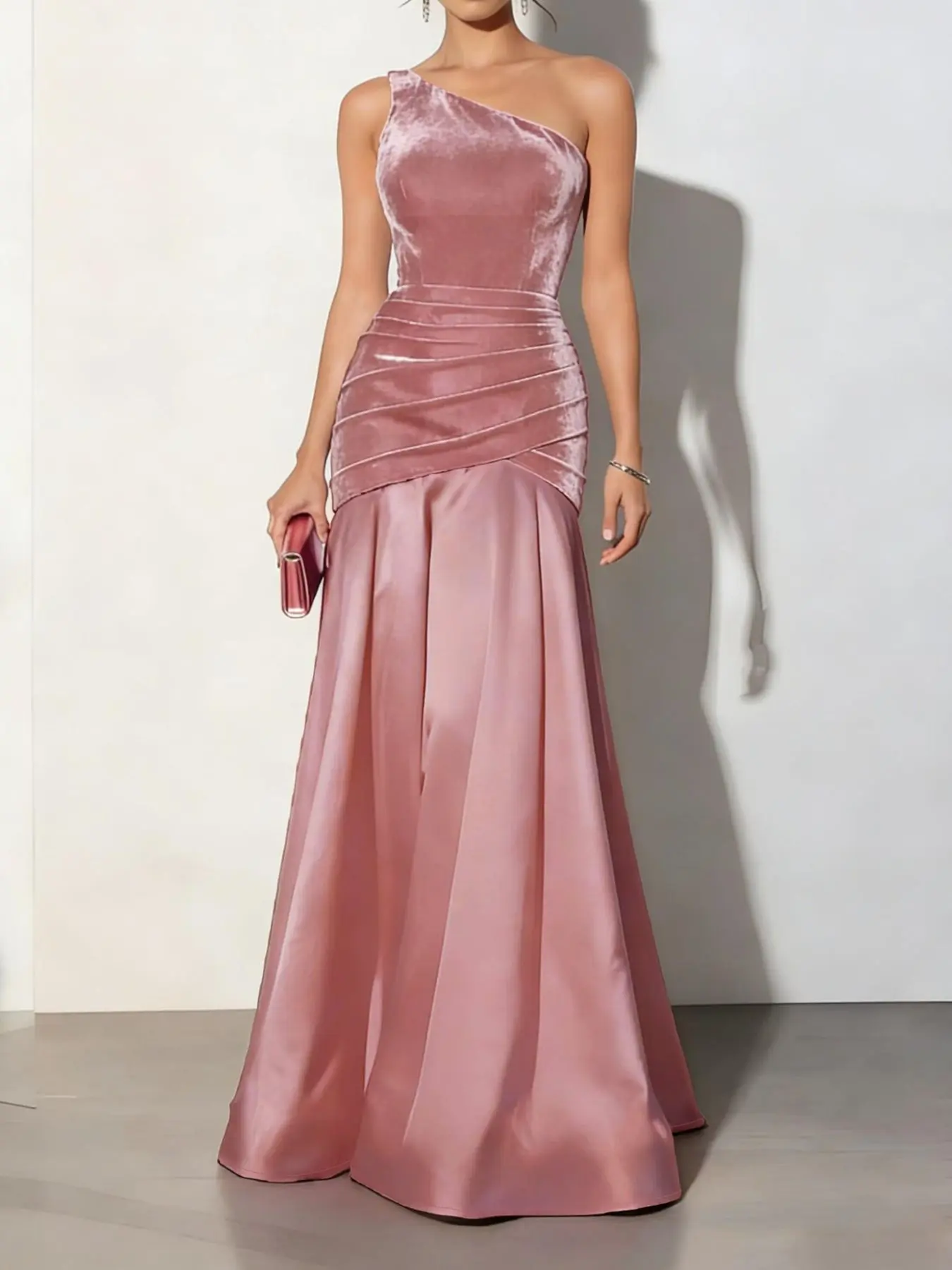 UOOZEE Women's Ruched Stretchy Velvet 1-Shoulder Mermaid Maxi Dress - Asymmetrical Neck, Sleeveless, 100% Polyester Elegant Floor-Length Dressy Fitted Glamorous Formal Party Dresses for Women - Machine Wash Cold, Tumble Dry Low, Elegant Dresses For Women,