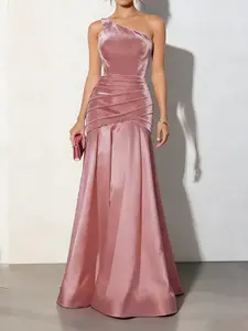 UOOZEE Women's Ruched Stretchy Velvet 1-Shoulder Mermaid Maxi Dress - Asymmetrical Neck, Sleeveless, 100% Polyester Elegant Floor-Length Dressy Fitted Glamorous Formal Party Dresses for Women - Machine Wash Cold, Tumble Dry Low, Elegant Dresses For Women,