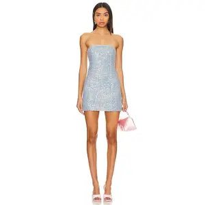 superdown Claudia Sequin Denim Dress in Light Wash
