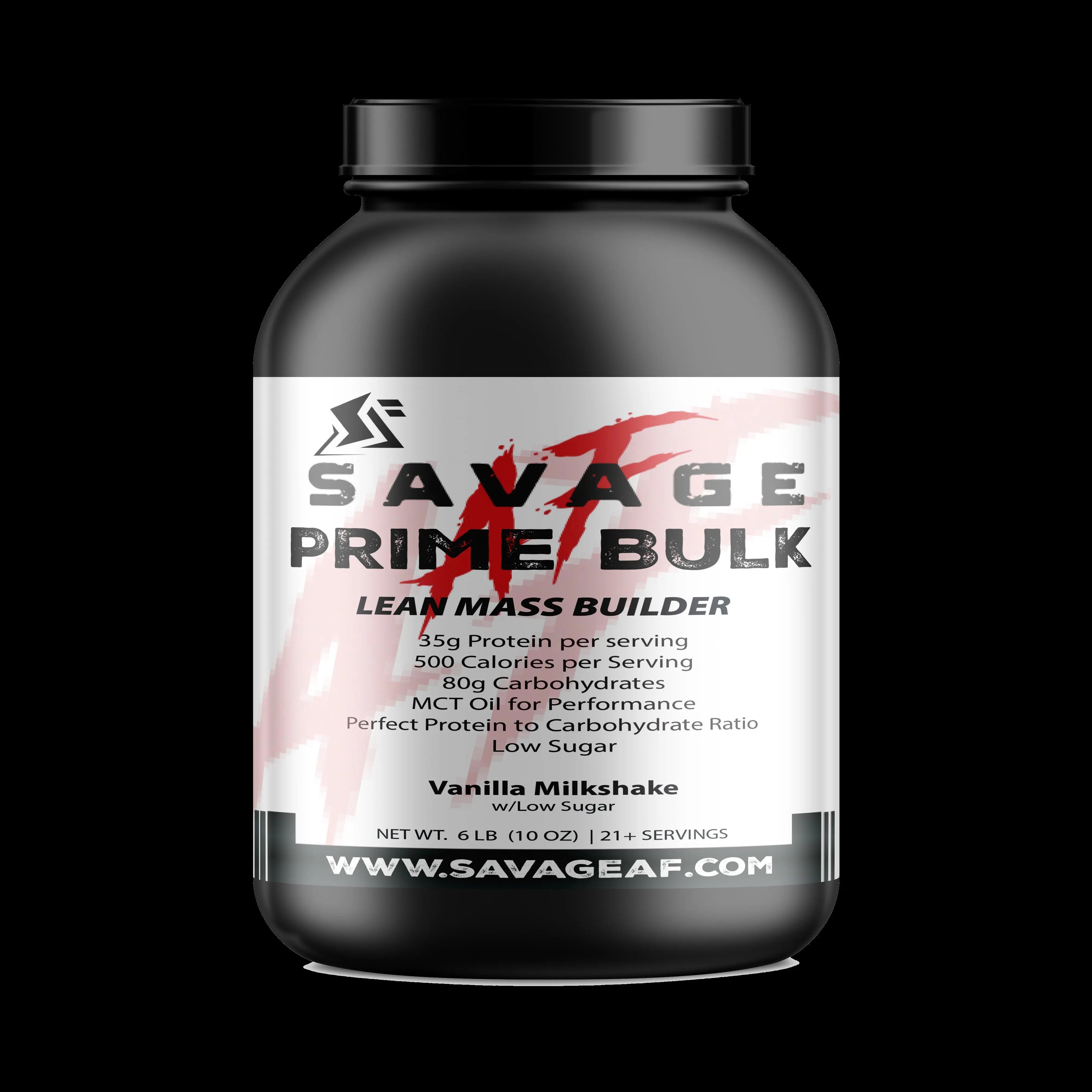 Savage Prime Bulk Lean Mass Gainer Protein Powder – Vanilla Milkshake 5LB All Natural Supplement Edible