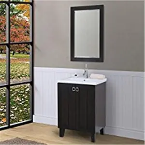 InFurniture  Bathroom Vanity With Thick Edge Ceramic Sink, Dark Brown - 24 in.