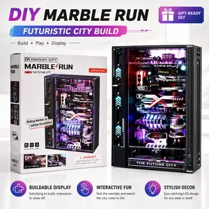 ROBOTIME MR02S Future City 3D Plastic Puzzle - Futuristic Marble Run Bookshelf Building Kit, Stress Relief Craft Hobby Gift for Teens & Adults collectible display soft sensory stress relief toy the game fidget
