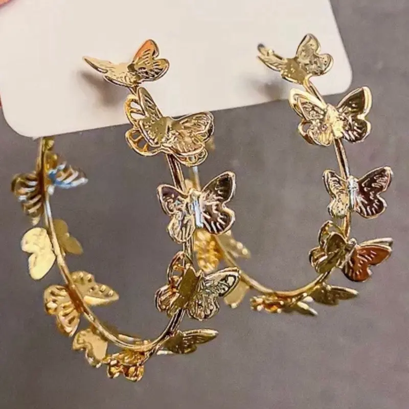 Butterfly Hoop Earrings - Beautiful and Pretty Design with Butterfly Motif and Gold Finish