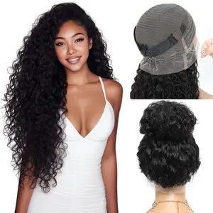 GK Hidden Strap 360 Lace Front Wigs Human Hair Glueless 360 Full Lace Deep Wave Curly Human Hair Wig with invisible Drawstring Wet and Wavy Lace Frontal Wigs for Black Women Natural Hairline 24 Inch
