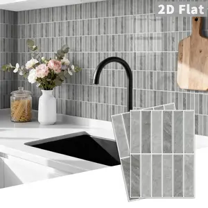 10 PCS/Box GST PE Crystal Foam Tile Stickers Light Gray Marble Vertical Mosaic Waterproof Oil-Proof Anti-Collision Home Decor for Kitchen Bathroom Ceiling Tiles Old Wooden Boards