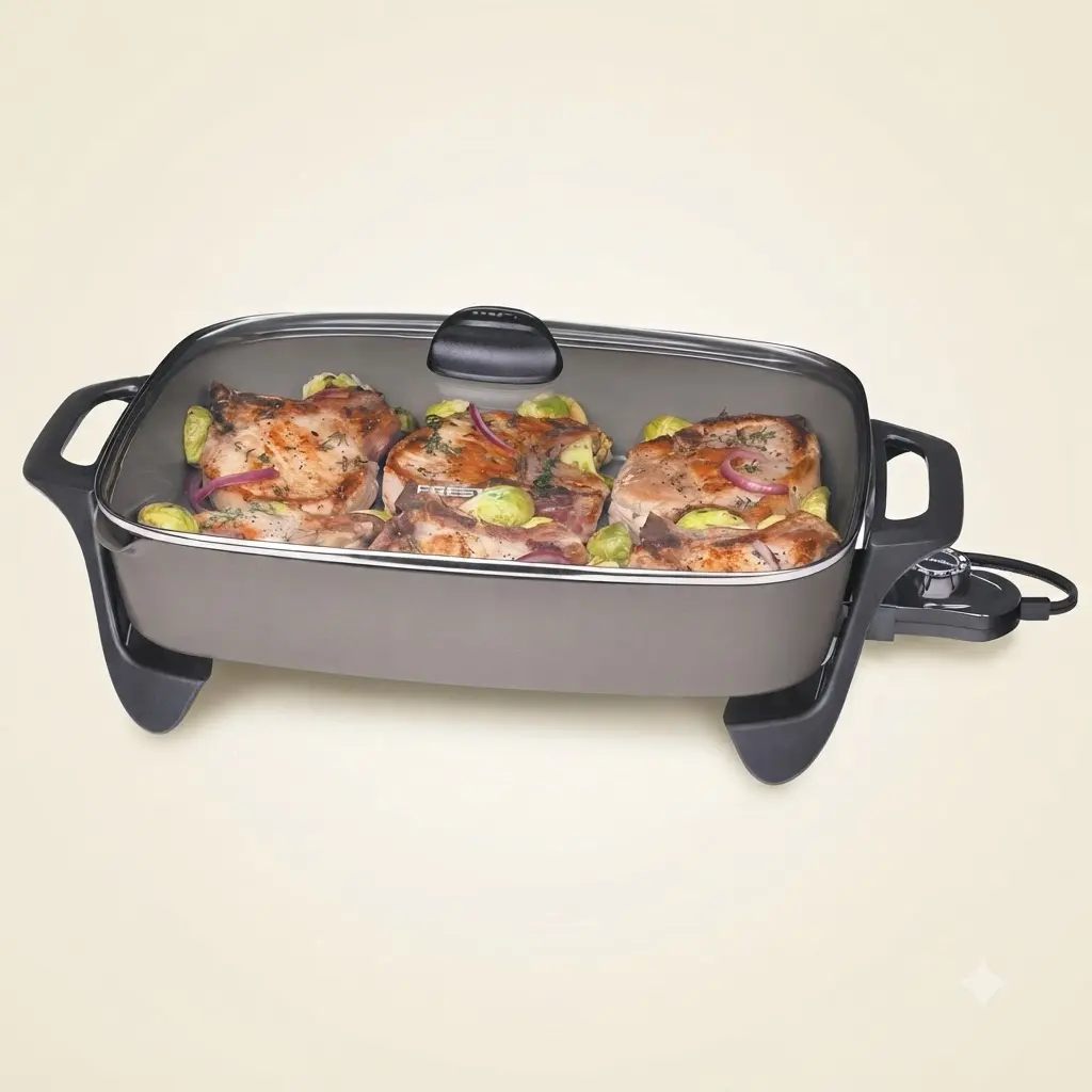 Presto 16 Ceramic Electric Skillet With Glass Cover Silver 06860 Nonstick Surface Control Master For Kitchen Cooking