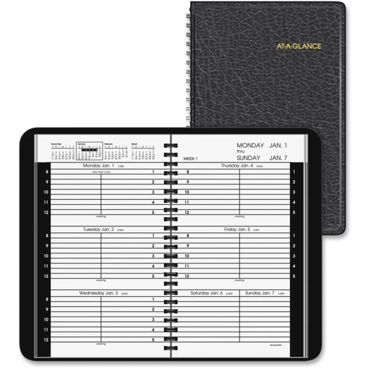 212 MAIN Leather Cover Weekly Appointment Book - 5x8 in, Black, Julian Dates, Ruled Pages