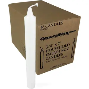 Long White Household Candles Unscented (Box of 48). Perfect for Church Ceremonies and emergency use. Made in U.S.A.