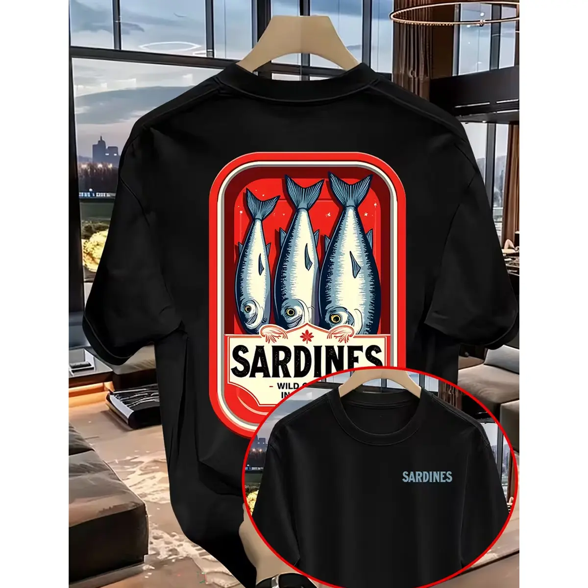Retro Sardine Can Print Summer Men's T-Shirt, Casual Fashionable Short Sleeves, Daily Commute, Holiday Gifts, Suitable for All Seasons, Machine Washable