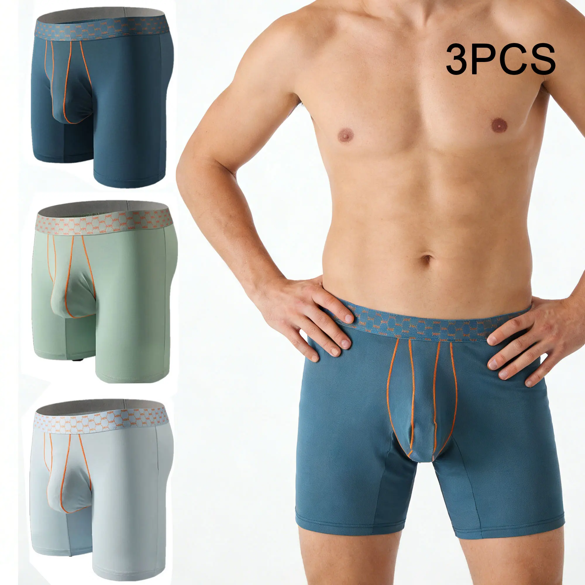 Men's 3-Pack Boxer Briefs, Soft Ice Silk Fabric Compression Menswear with an Elastic Waist, Anti-Chafing No Ride-Up Fit for Cool All Day Wear
