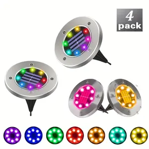[Color-Changing Solar Lights] 4pcs Multi-Color Solar Ground Lights, Color-Changing 8 LED Outdoor Landscape Lighting, Solar Disc Lights for Corridor Garden Yard Lawn Walkway Decoration