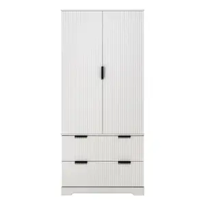 French Fluted Tall Freestanding Multi-Functional Floor Cabinet, 31.5x15.75x71.65 in MDF Pantry, 3 Shelves, 2 Large Drawers, Adjustable Door Spice Racks, 165°-180° Triple-Fold Hinge, Magnetic Catch for Kitchen, Living Room, Freestanding Floor Cabinets, Mul