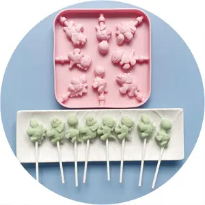 Cute Dino Silicone Lollipop Mold Set T-rex Dinosaur Chocolate Candy Mold with 50pcs Lollipop Sticks Candy Treat Bags Gold Ties