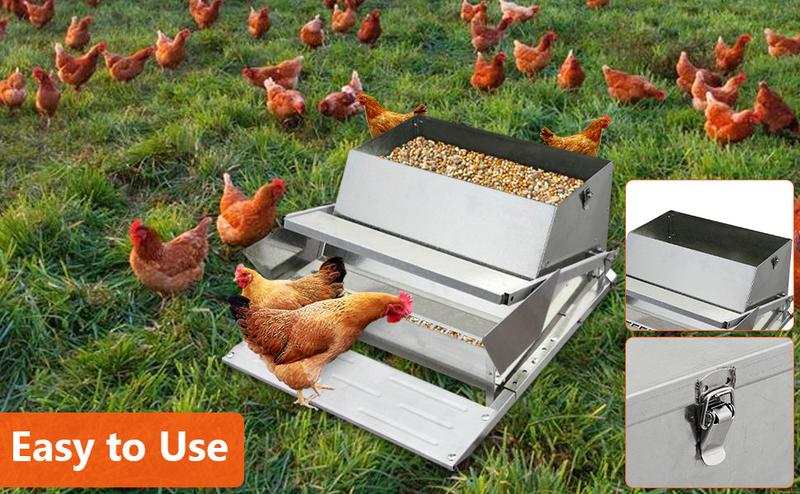 GARVEE 27LBs Automatic Treadle Chicken Feeder, Galvanized Steel, Outdoor