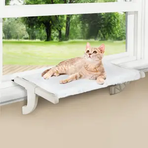 Window Sill Mount  Perch for Indoor Cats, -Step Sliding Clamping Slot Adjustment  Hammock with Washable Cover, No Suction Cups Pet Bed for Windowsill & Bedside (Large)