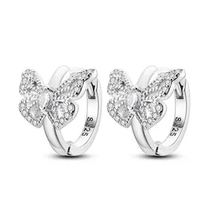 925 Sterling Silver Butterfly Earrings, Elegant Hoop Earrings with Zircon, Perfect Gift for Women
