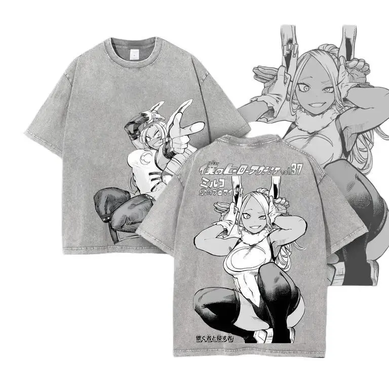 Retro Vintage Limited Mirko Boku No Hero Ver 3 – My Hero Academia Anime Double Printed Washed Tee – Unisex Oversized Anime Manga Acid Washed Lightweight Cotton T-Shirt, Comfortable Casual Wear