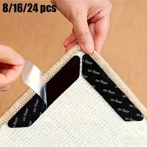 8/16/24 Pcs Rug Gripper Carpet Tape, Double Sided Non-Slip Rug Corner Holders, Reusable Washable Strong Adhesive Carpet Stops for Hard Floors, Prevent Curling & Slipping