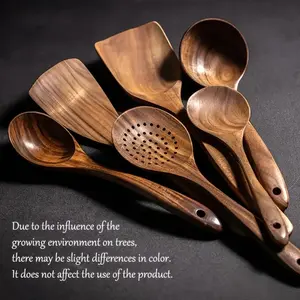 Elegant Wooden Cutlery Set, 6-Piece Long Handle Spoon, Durable Kitchen Essentials, Perfect for Holidays, Mother's Day, Thanksgiving, Christmas, Utensils