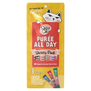 Salty Cat Purée All Day Variety Pack Natural Cat Treats, 3 x 15g tubes (12 Packs)
