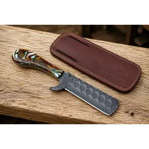 Hand Forged Fixed Blade Knife – Handmade Railroad Steel Knife with Resin Handle & Leather Sheath