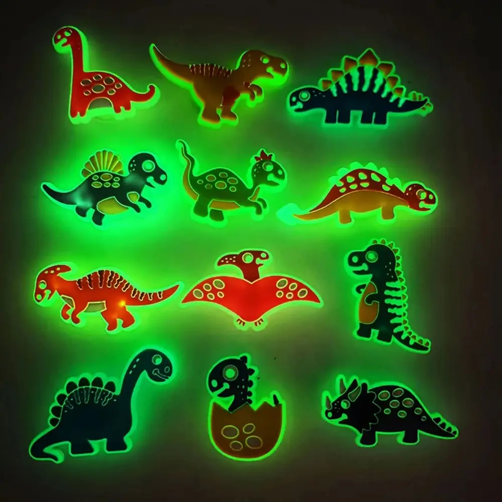 12 Piece Glow-In-The-Dark Dinosaur Shoe Charms Set, DIY PVC Accessories, Cute Customizable Shoe Decorations for All Seasons Footwear