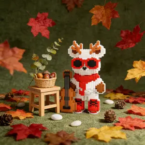 Christmas Guitar Deer 3D Puzzle Building Blocks Decoration, Bookshelf Home Office Cabinet Decor, Party Living Room TV Stand Display