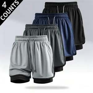 4-Pack Men’s 2-in-1 Running Shorts with Liner, Quick-Dry Breathable Mesh Athletic Workout Shorts, Lightweight Gym Basketball Shorts with Drawstring and Pockets, Summer Multi-Pack Sports Shorts for Fitness and Everyday Wear