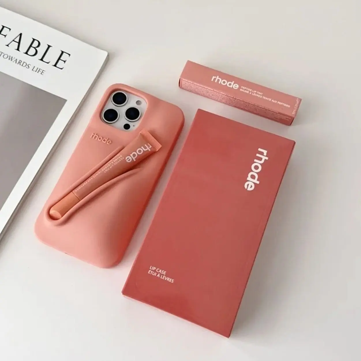 [Fullbox + Gift] Rhode Case with Lip Gloss Set Full Box Gift Silicone iPhone Case for iPhone 17 16 15 14 13 12 11 Pro Max Plus Toast Espresso Ribbon Cover