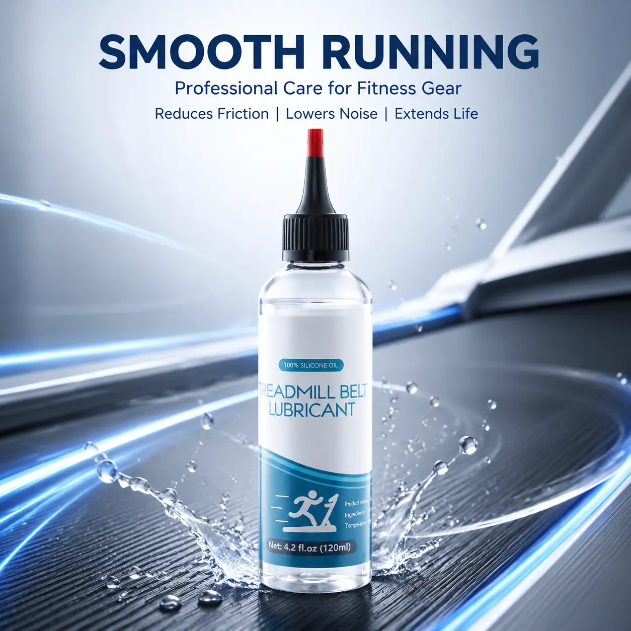 100% Pure Silicone Treadmill Belt Lube Tube Pack (2 Pieces, 8.4oz Total, 4.2oz Each), 500cs Viscosity, High-Temperature Resistant Formula, Wide Compatibility, Reduces Noise & Friction, Extends Machine Life, Precision Tubes & Screw Caps for Home Gym Use
