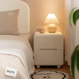 YESWOOD White Wood Nightstand with 2 Drawers, Modern Small Bedside Table, Low-Profile End Table with Rounded Corners & Hidden Handle, Cute Night Stand for Bedroom, Study