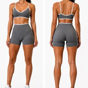 Women's 2-Piece Basic Solid Sportswear Set - Lady's High-Waisted Biker Shorts + Premium Compression Top, Comfortable for Gym, Yoga